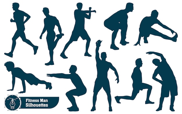 Vector colección de vectores de siluetas de hombre fitness