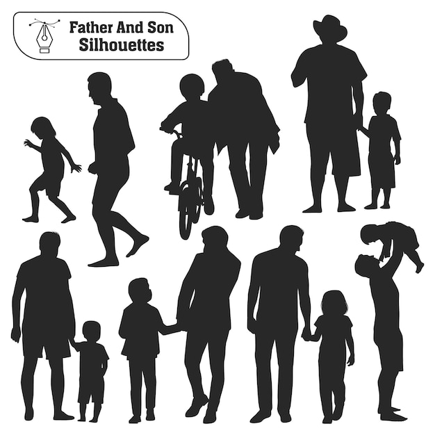 Colección de vectores de siluetas de padre e hijo o dan e hijo