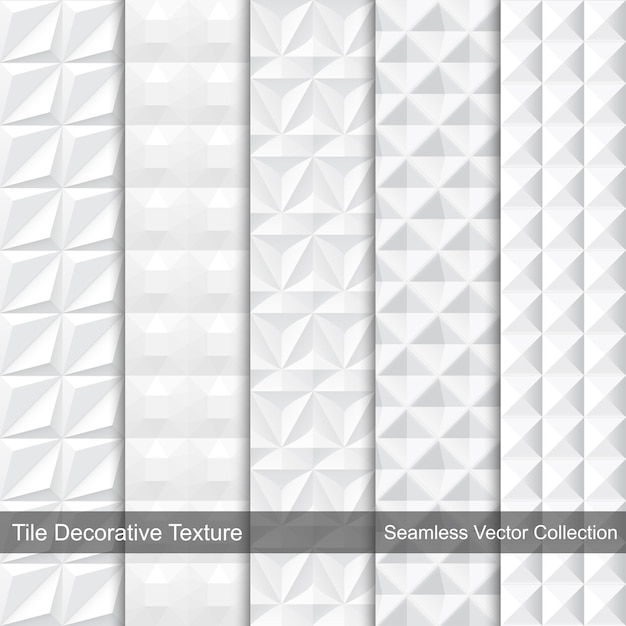 Colección de vectores de textura geométrica blanca. Fondos 3d sin costuras