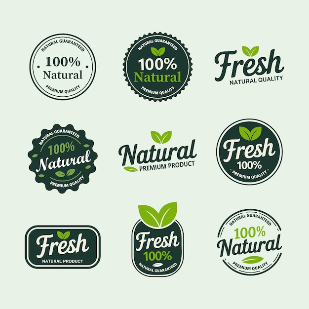 Colección vectorial de 100 insignias de productos naturales y frescos