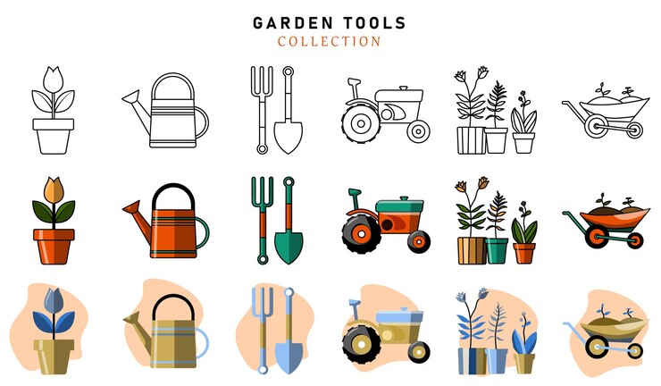 Colección vectorial de actividades y equipos de jardinería