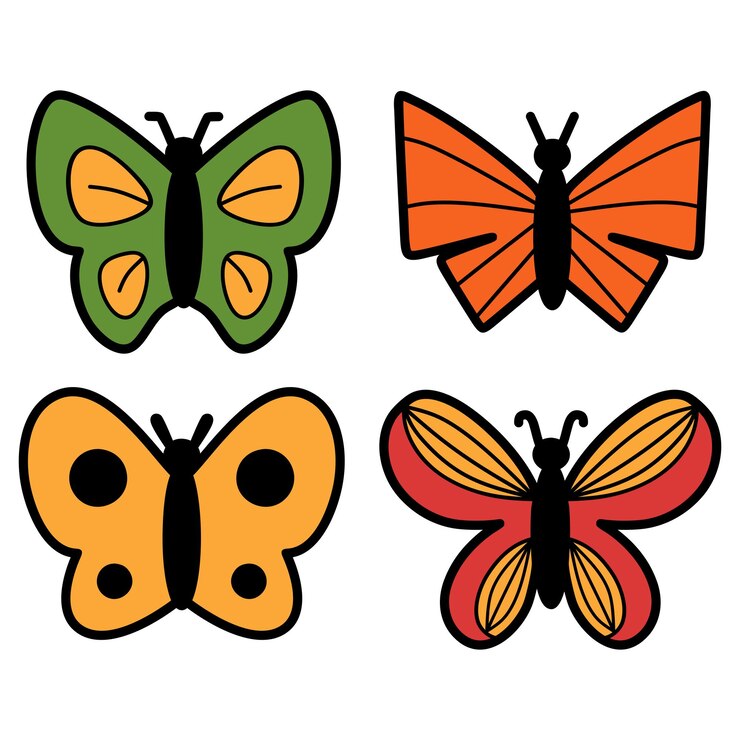 Colección vectorial de adornos de mariposas dibujados a mano