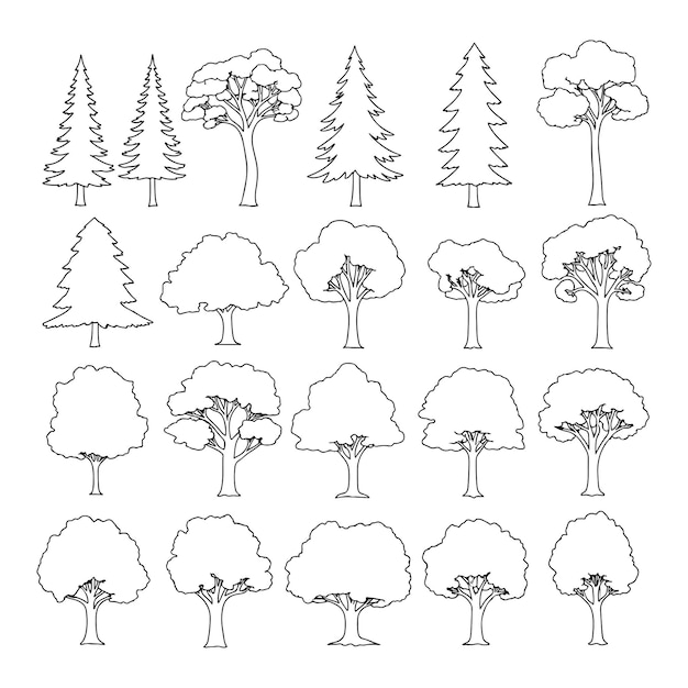 Colección vectorial de árboles de silueta Elementos versátiles para la visualización arquitectónica de la planificación urbana