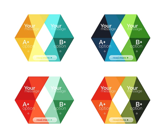 Colección vectorial de banners infográficos de formas geométricas coloridas Fondos para opciones de número de diagrama de diseño de flujo de trabajo o diseño web