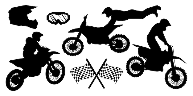 Vector colección vectorial black motocross o bike silhouettes