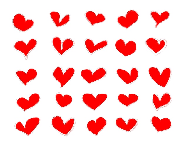 Colección vectorial de bocetos de corazones rojos afecto símbolos de amor