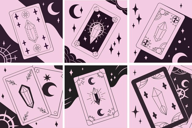 Colección vectorial de cartas de tarot mágicas ricamente decoradas con elementos simbólicos