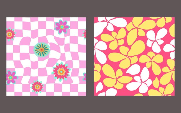 Una colección vectorial de carteles groovy de los años 90 en un estilo psicodélico de dibujos animados