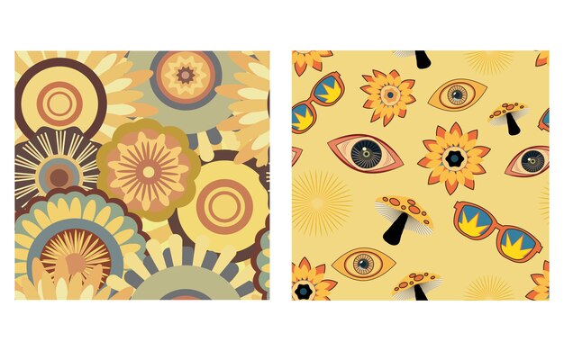 Una colección vectorial de carteles groovy de los años 90 en un estilo psicodélico de dibujos animados