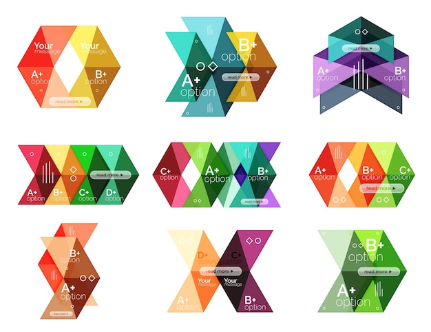 Colección vectorial de coloridas formas geométricas pancartas infográficas fondos para diagrama de diseño de flujo de trabajo opciones de número o diseño web