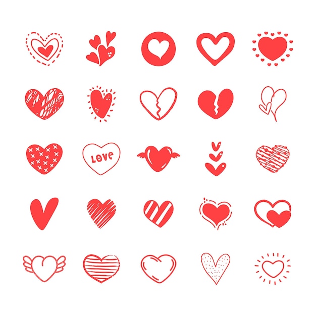Colección vectorial de corazones dibujados a mano