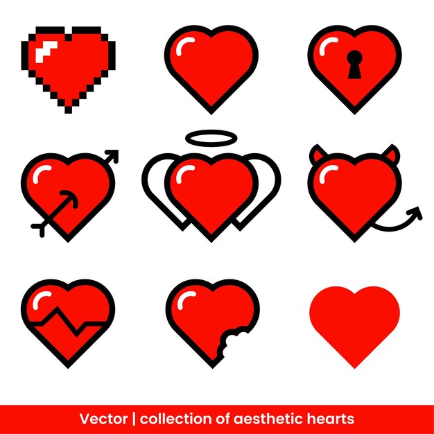 Colección vectorial de corazones estéticos