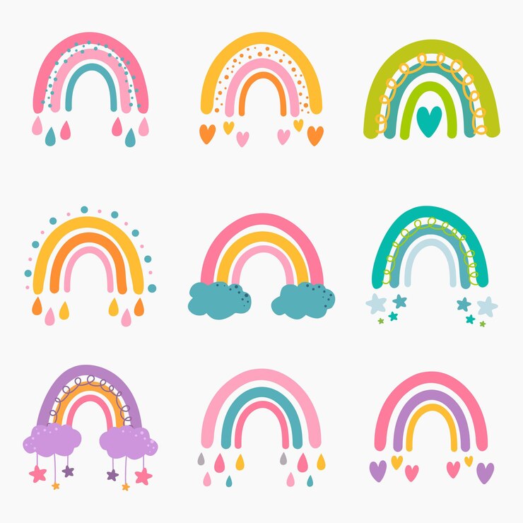 Vector colección vectorial para la decoración del vivero con arco iris lindo perfecto para la ducha de bebé cumpleaños