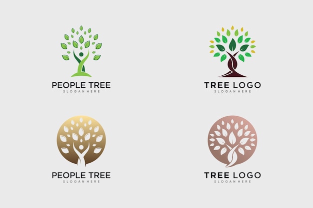 Vector colección vectorial de diseño de logotipo de árbol de personas con idea creativa