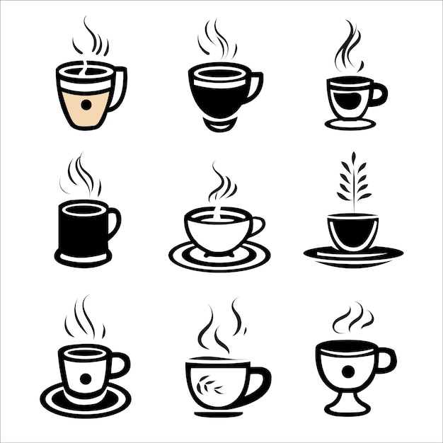 Una colección vectorial de elementos cafeteros y accesorios relacionados con el café.