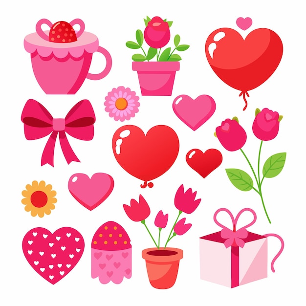 Colección vectorial de elementos de diseño plano para el día de San Valentín 9