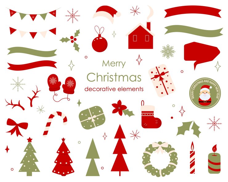 Vector colección vectorial de elementos, elementos y decoraciones navideñas. iconos decorativos navideños.