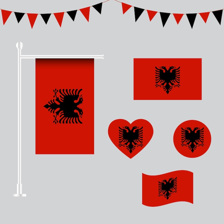 colección vectorial de emblemas e íconos de Albania en diferentes formas