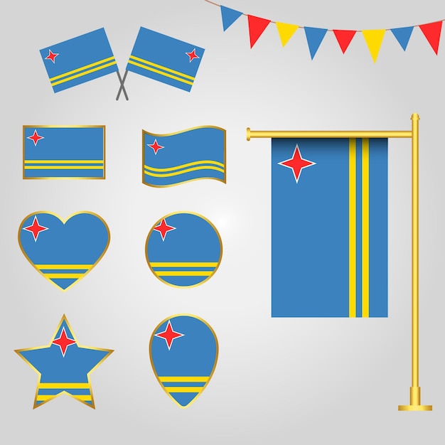 Colección vectorial de emblemas e iconos de la bandera de Aruba en diferentes formas ilustración vectorial de Aruba