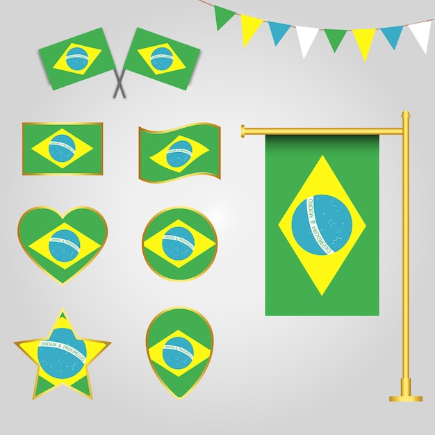 Colección vectorial de emblemas e iconos de la bandera de Brasil en diferentes formas ilustración vectorial de Brasil