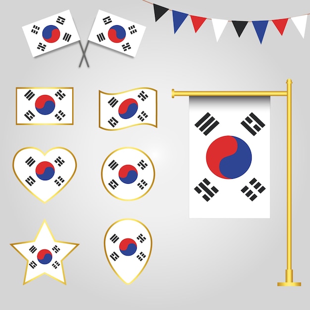 Colección vectorial de emblemas e iconos de la bandera de Corea del Sur en diferentes formas ilustración vectorial de S