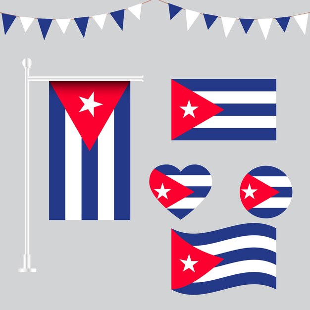 Vector colección vectorial de emblemas e íconos de la bandera de cuba en diferentes formas