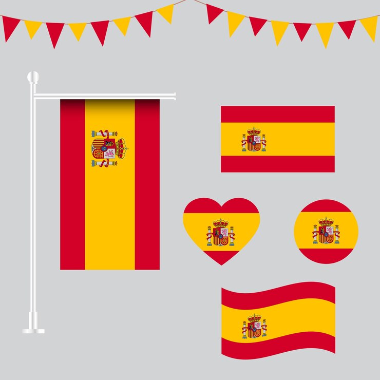 Colección vectorial de emblemas e iconos de la bandera de España en diferentes formas