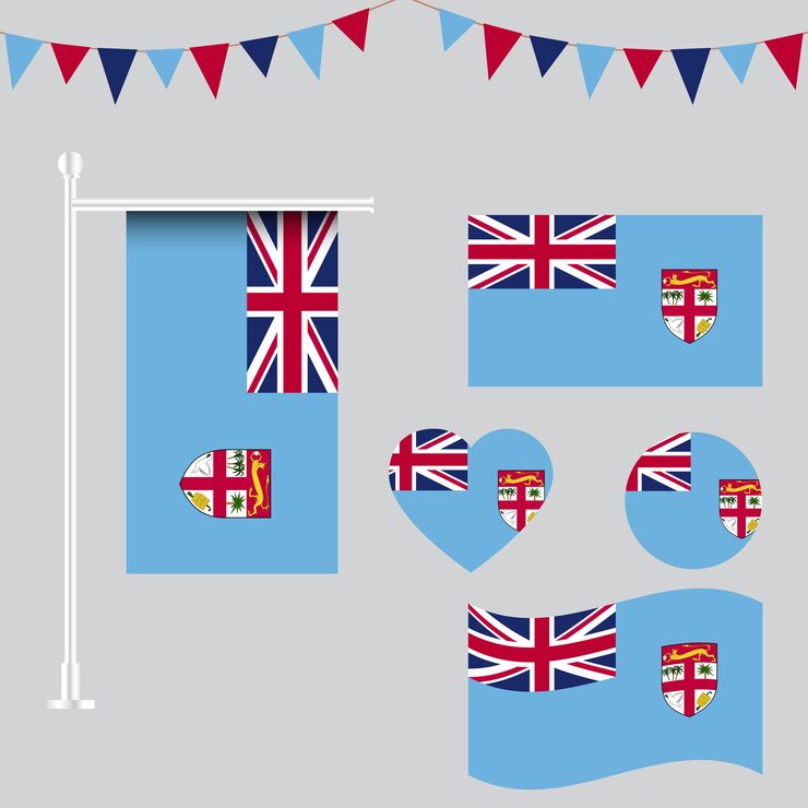 colección vectorial de emblemas e íconos de la bandera de fiji en diferentes formas
