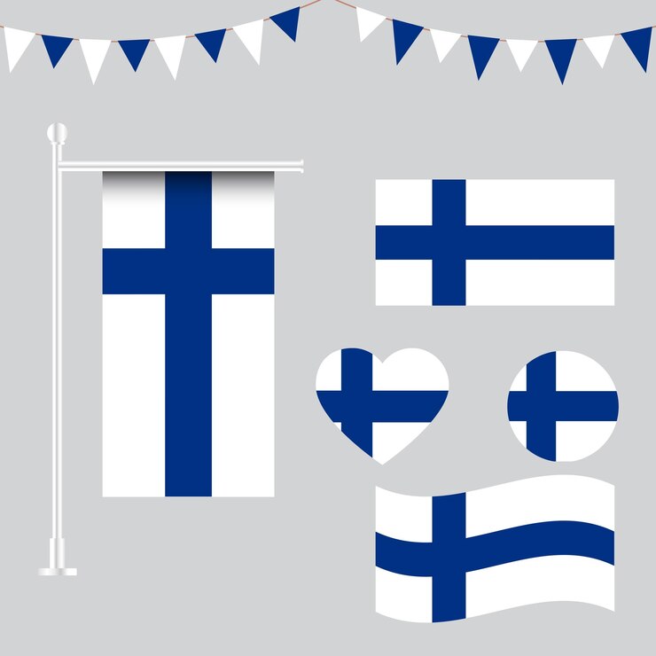 colección vectorial de emblemas e íconos de la bandera de finlandia en diferentes formas