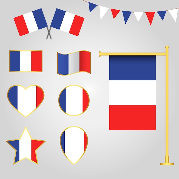 Colección vectorial de emblemas e iconos de la bandera de Francia en diferentes formas ilustración vectorial de Francia