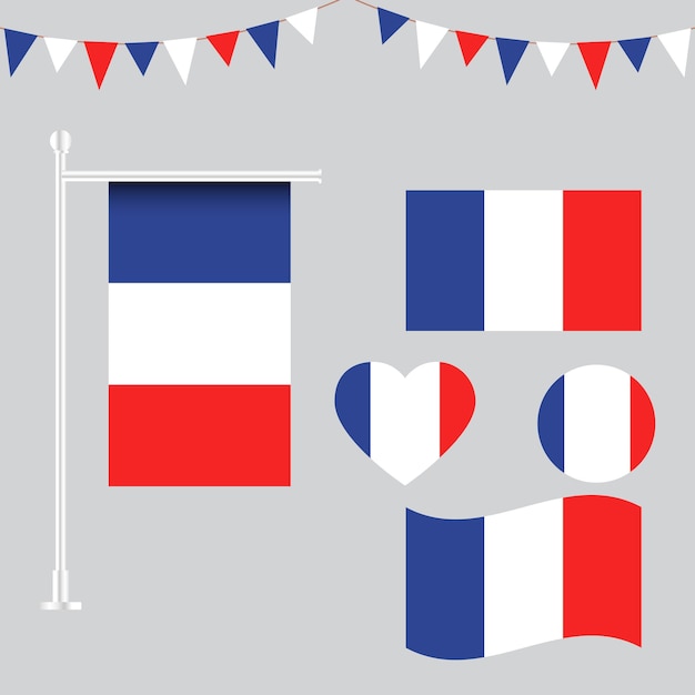 Vector colección vectorial de emblemas e iconos de la bandera de francia en diferentes formas