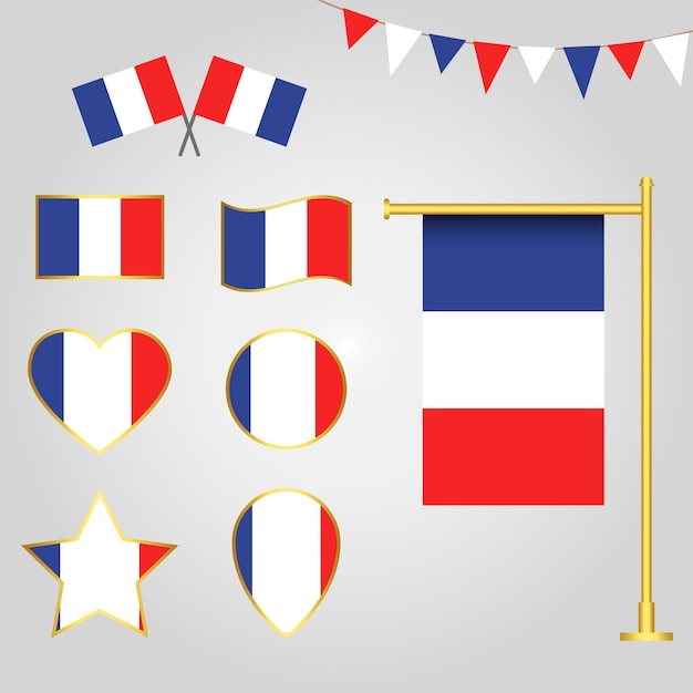 colección vectorial de emblemas e iconos de la bandera de Francia Europa en diferentes formas
