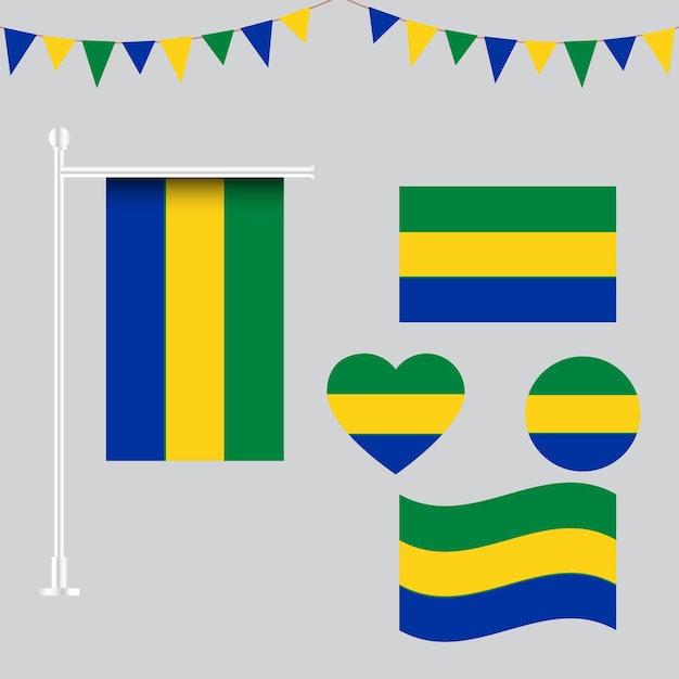 colección vectorial de emblemas e íconos de la bandera de Gabón en diferentes formas