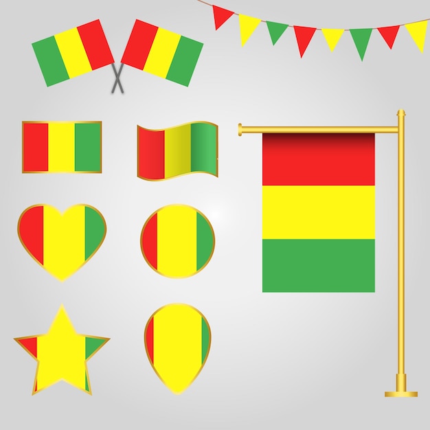 Colección vectorial de emblemas e iconos de la bandera de Guinea en diferentes formas ilustración vectorial de Guinea