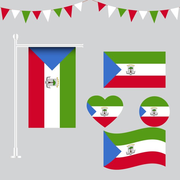 colección vectorial de emblemas e íconos de la bandera de Guinea Ecuatorial en diferentes formas