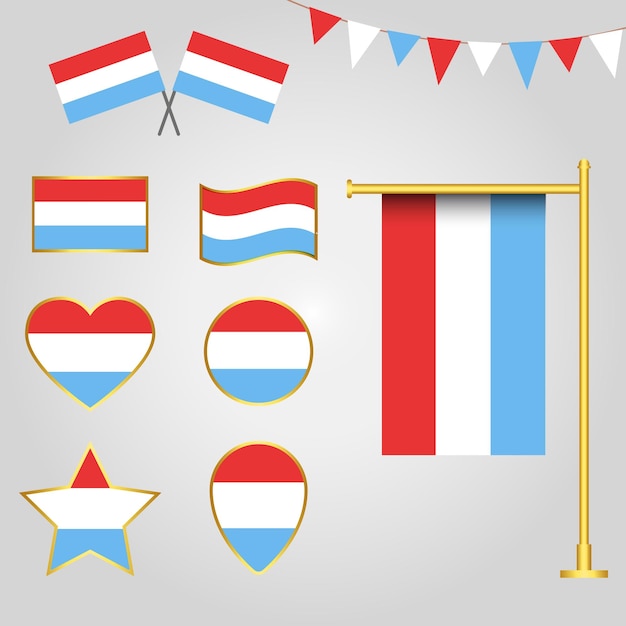 Vector colección vectorial de emblemas e iconos de la bandera de luxemburgo en diferentes formas ilustración vectorial de lu