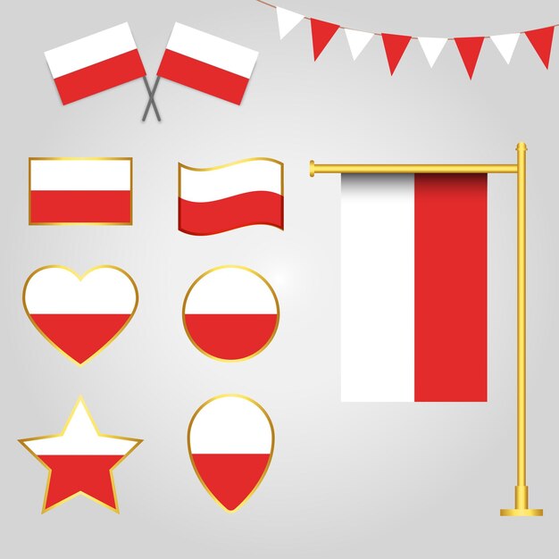 Vector colección vectorial de emblemas e iconos de la bandera de polonia en diferentes formas ilustración vectorial de polonia