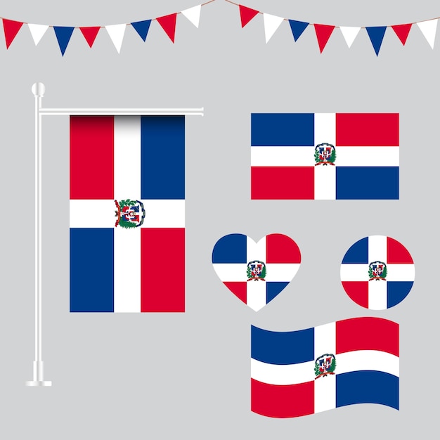 colección vectorial de emblemas e íconos de la bandera de república dominicana en diferentes formas
