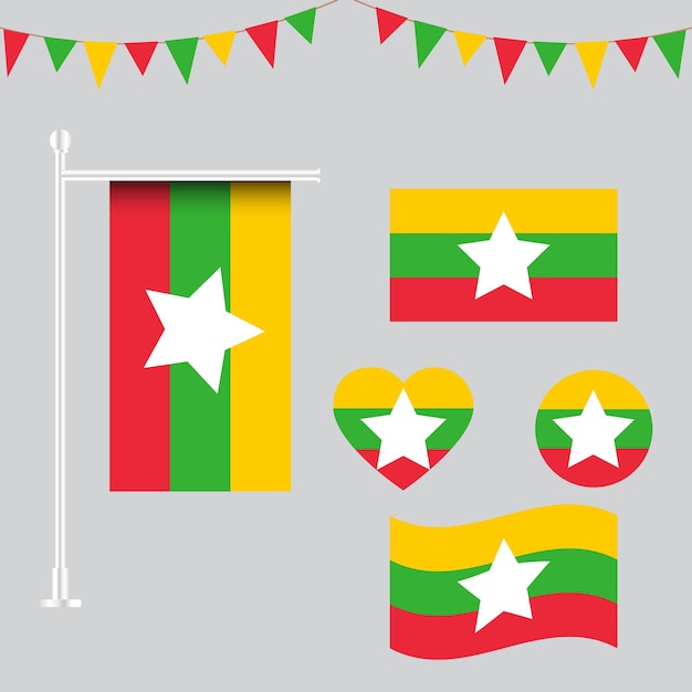 colección vectorial de emblemas e iconos de Birmania en diferentes formas