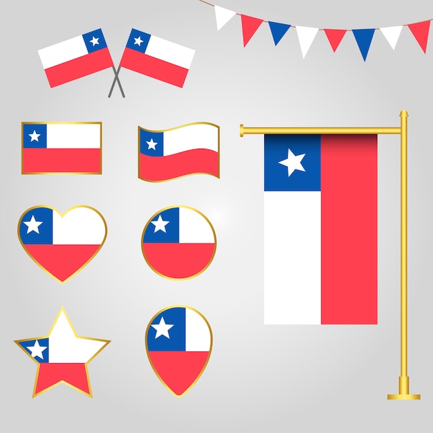 colección vectorial de emblemas e íconos del Estado de Chile de América del Sur en diferentes formas