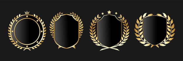 Colección vectorial de escudo de oro y corona de laurel para proyectos de diseño gráfico premium