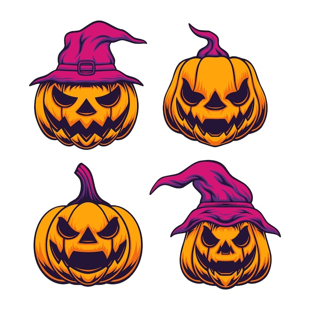 Colección vectorial de espeluznantes calabazas de Halloween