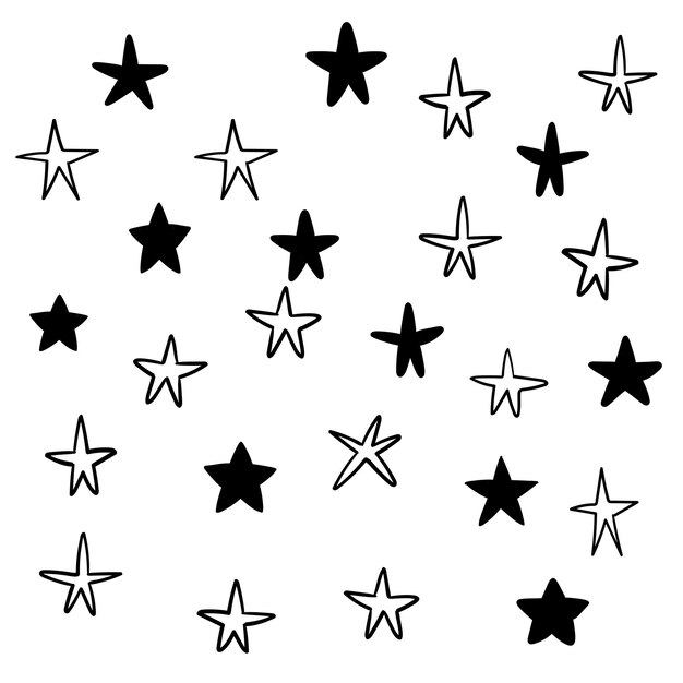 Colección vectorial de estrellas dibujadas a mano patrón de fondo de estrellas