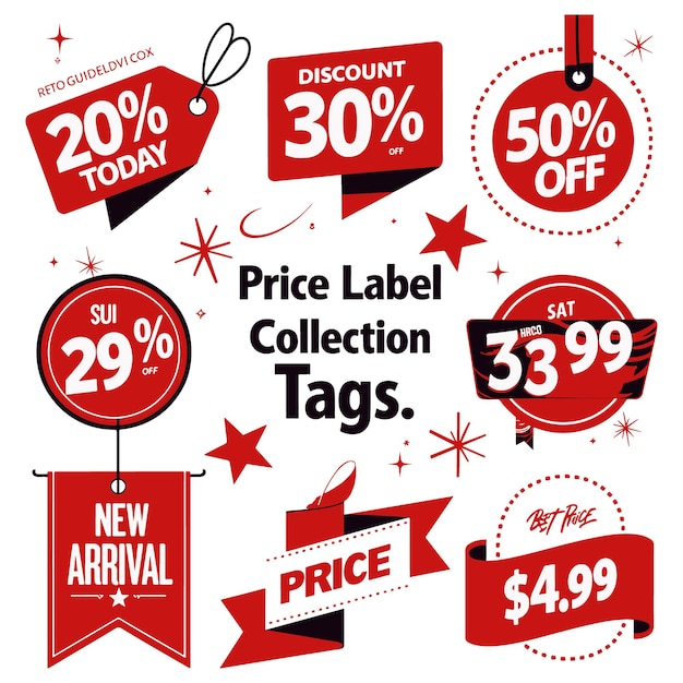 Colección vectorial de etiqueta de precio rojo Diseños modernos de etiquetas de descuento y venta