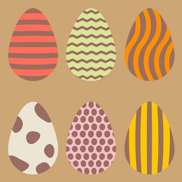 Colección vectorial de huevos de Pascua coloridos conjunto de imágenes con adornos en estilo plano