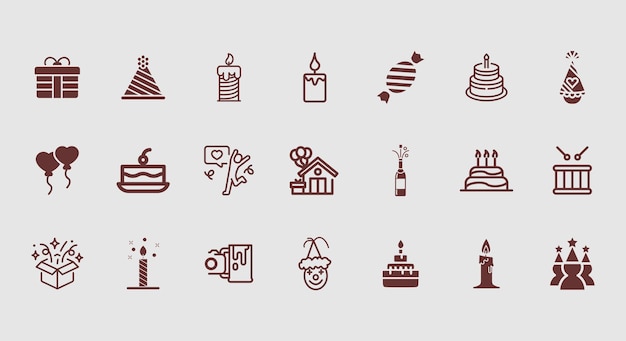 colección vectorial de íconos de cumpleaños felices