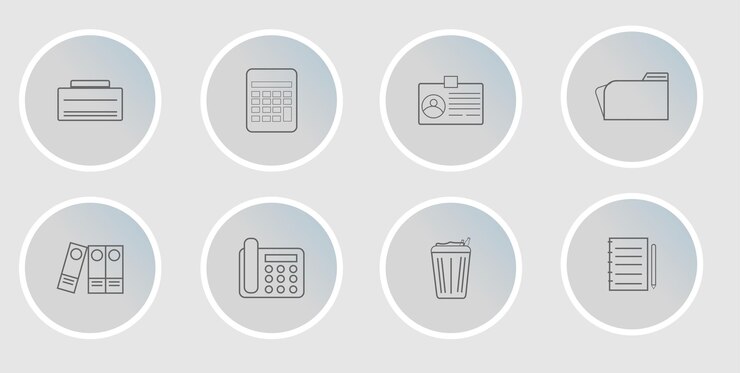 Colección vectorial de iconos de paquetes de iconos para el entorno de oficina y negocios
