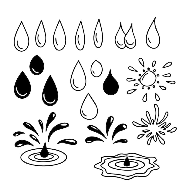 Colección vectorial de íconos de salpicaduras y gotas líquidas