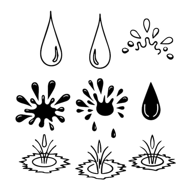 Colección vectorial de íconos de salpicaduras y gotas líquidas