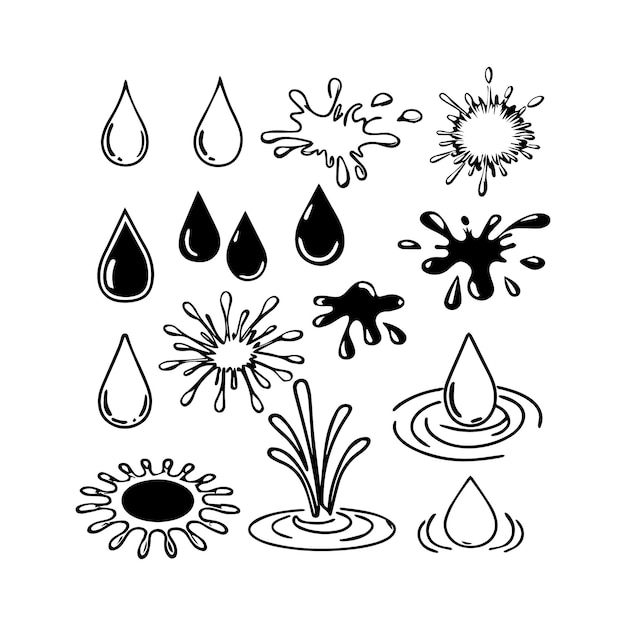 Colección vectorial de íconos de salpicaduras y gotas líquidas